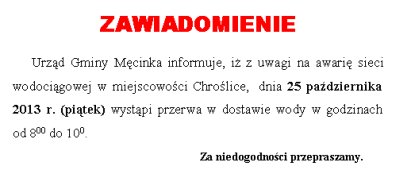 Zawiadomienie - brak wody 