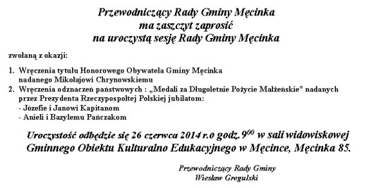 Uroczysta sesja Rady Gminy Męcinka