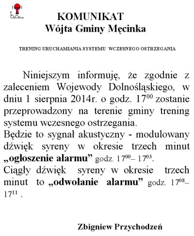TRENING  SYSTEMU WCZESNEGO OSTRZEGANIA