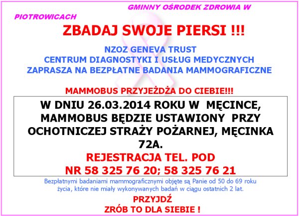 BEZPŁATNE BADANIA MAMMOGRAFICZNE