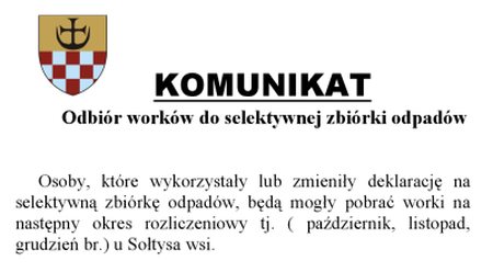 KOMUNIKAT NA ODBIÓR WORKÓW 