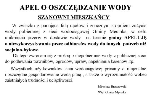 Apel o oszczędzanie wody