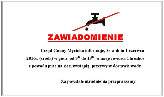 Przerwy w dostawie wody w miejscowości Chroślice