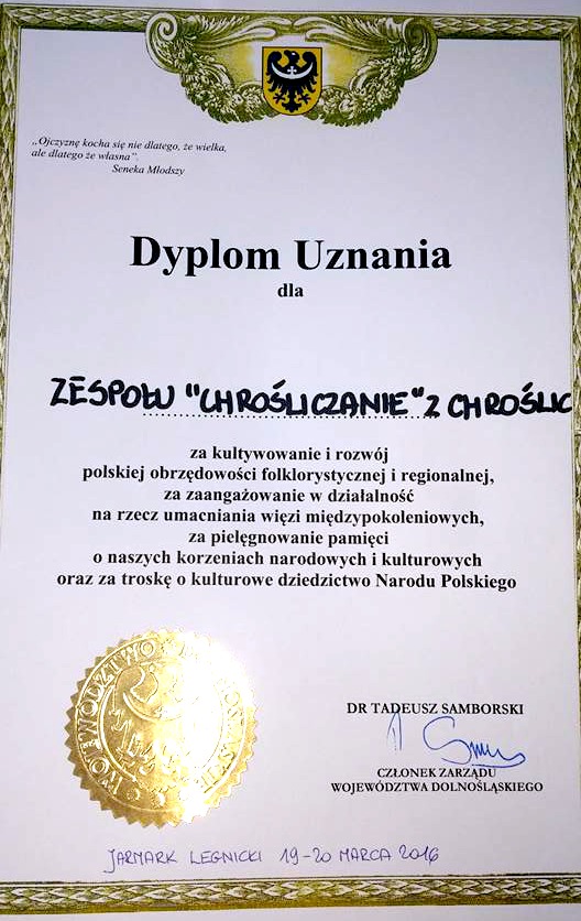 Chrośliczanie zdobywcą kolejnej nagrody