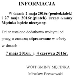 Informacja, praca urzędu w dni wolne