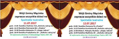 Wójt Gminy Męcinka zaprasza wszystkie dzieci na Spektakle teatralne