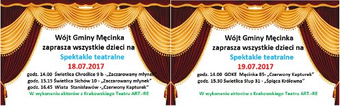 Wójt Gminy Męcinka zaprasza wszystkie dzieci na Spektakle teatralne 