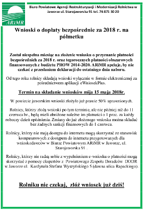 Wnioski o dopłaty bezpośrednie za 2018 r. na                  półmetku