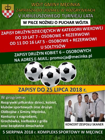 Zapisy do rozgrywek V Jubileuszowego Turnieju Lata w piłce nożnej o Puchar Wójta Gminy Męcinka