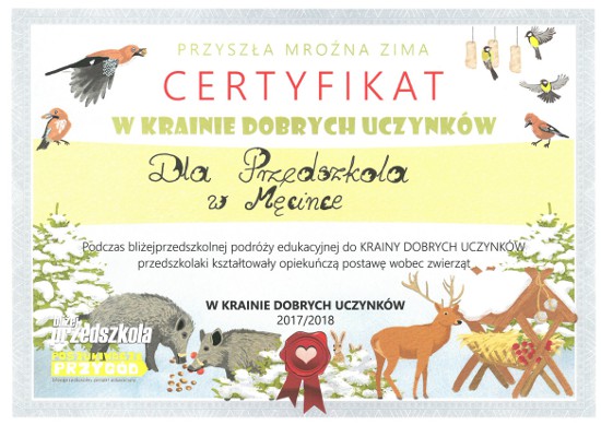 Kolejne certyfikaty dla Przedszkola Małego Księcia w Męcince