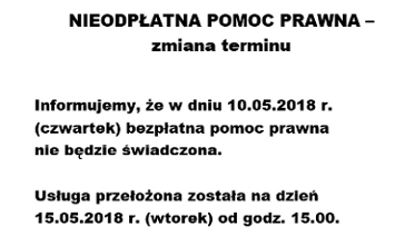 Nieodpłatna pomoc prawna - zmiana terminu