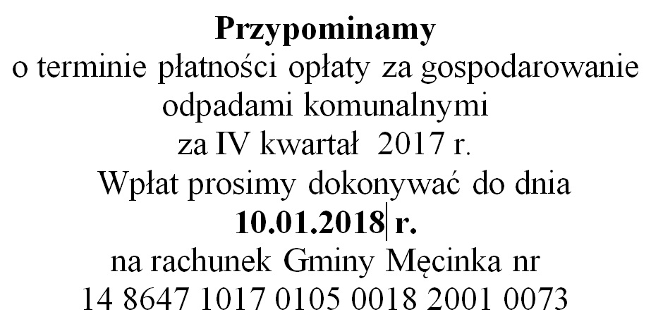ogłoszenie o terminie płatności za odpady