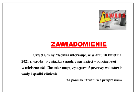 nagła awaria sieci wodociągowej  w miejscowości Chełmiec 28.04.2021