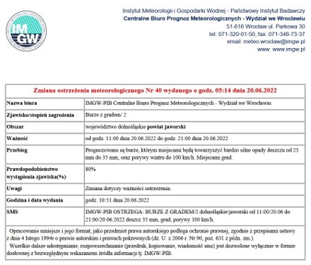 info komunikat treść