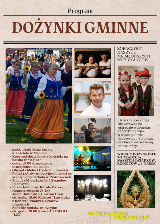 plakat, program Dożynki Gminne 2023