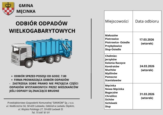 Odbiór odpadów wielkogabarytowych Marzec 2026 - plakat