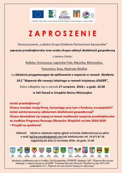 Zaproszenie LGD Partnerstwo Kaczawskie